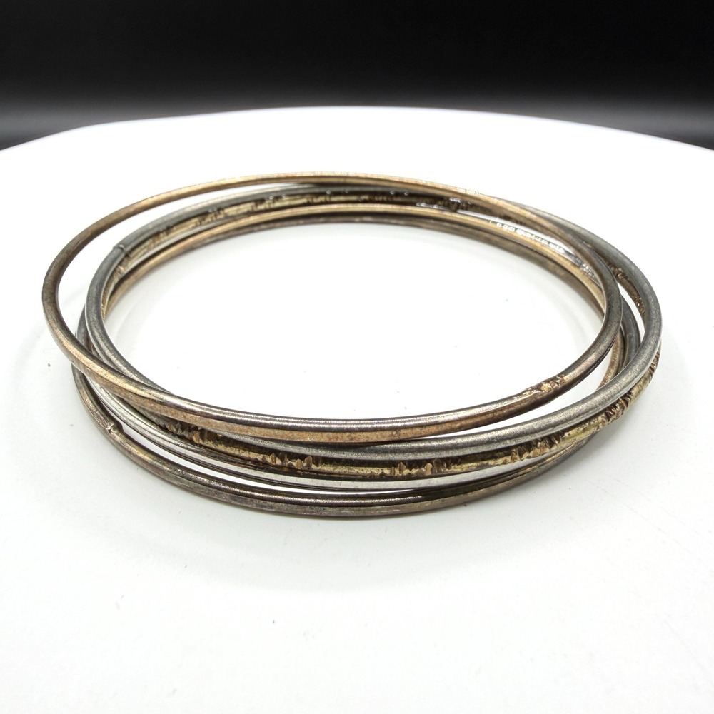 Mixed Metal Bangle Bracelet Set Gold & Silver Tone Stackable Textured Jewelry
